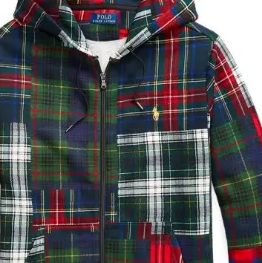 Polo Ralph Lauren Plaid Patchwork Fleece Hoodie Full Zip Up Hooded Jacket - Picture 3 of 4